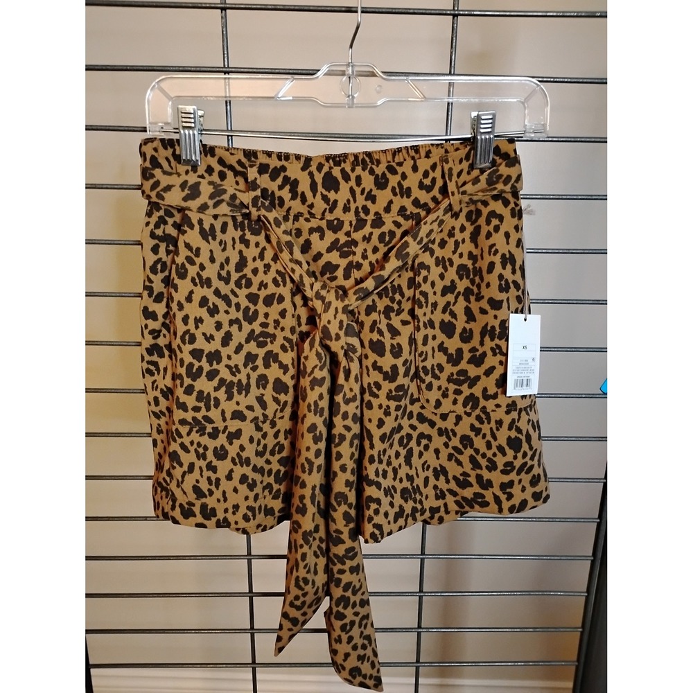 A New Day Leopard Print Tie Waist Shorts Brown Black XS Animal Pattern NWT